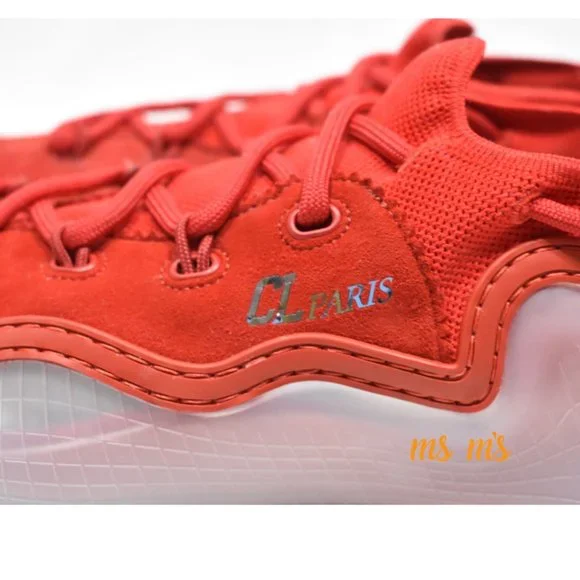 NIB Christian Louboutin Donna Clear Sole Red Suede Low Top Sneakers - Picture 2 of 8